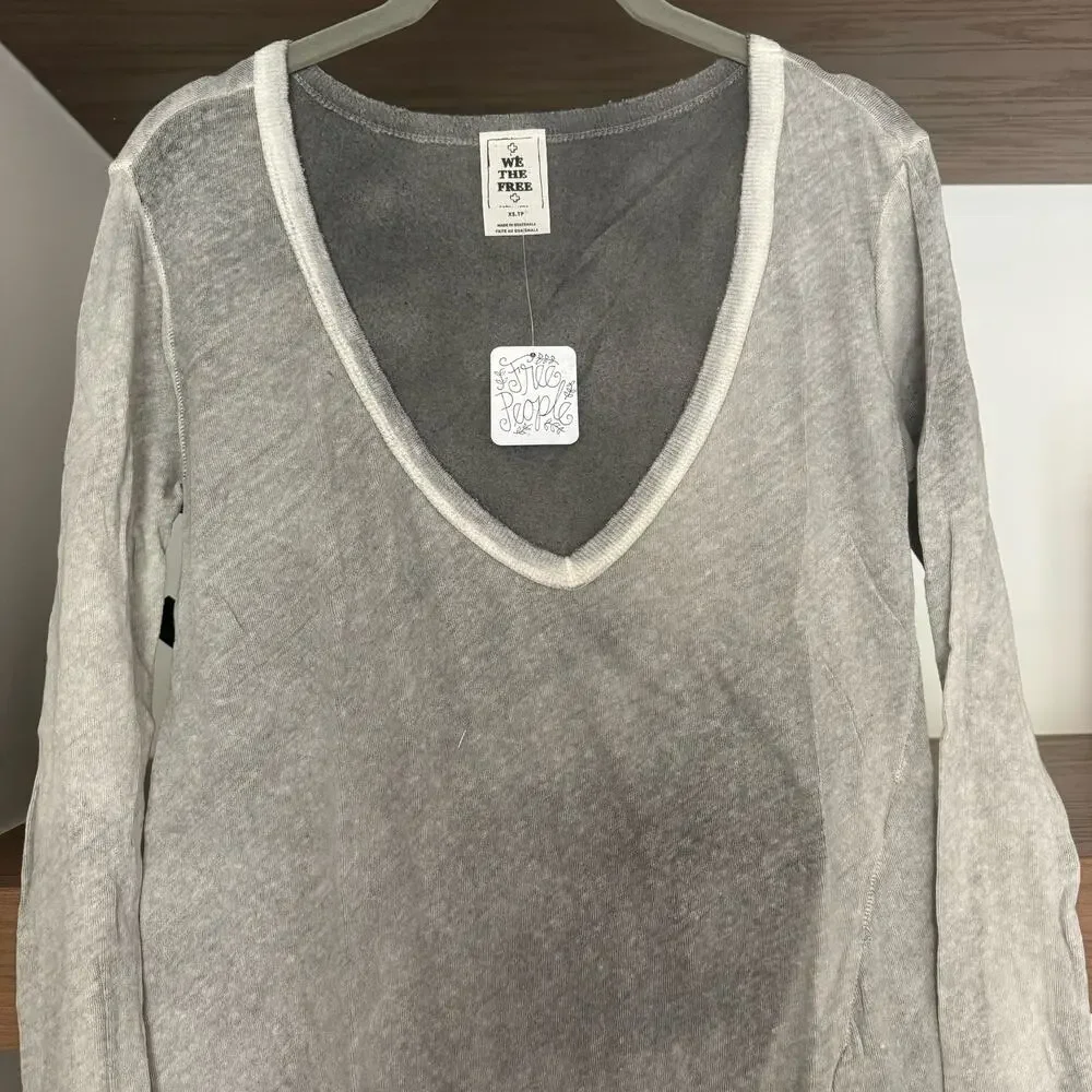 Free People We The Free Long Beach Tee in Acid Wash Grey